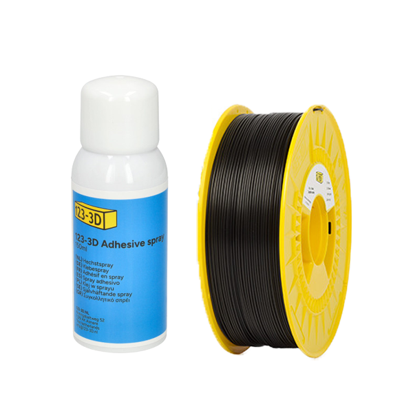 $ 123-3D PLA Svart | 1,75mm | 1kg + 123-3D självhäftande spray DSW10001 - 1
