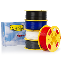 123-3D PLA filament starterpack | svart, grå, vit, röd, blå | 1,75mm | 1 kg/st