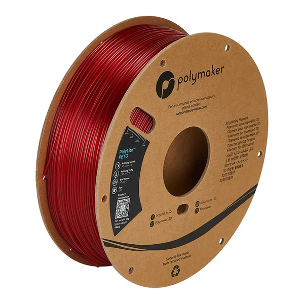 Polymaker PETG filament | Transparent Röd | 1,75mm | 1kg | PolyLite PB01031 DFP14291 - 1