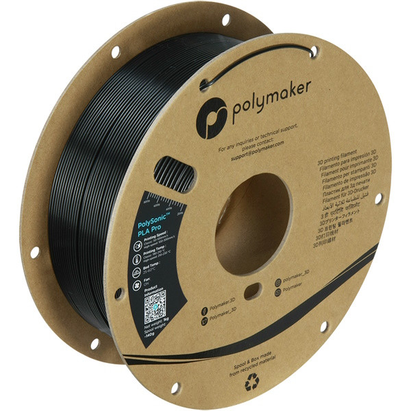 Polymaker PLA Pro filament | Svart | 1,75mm | 1kg | PolySonic PA13002 DFP14381 - 1