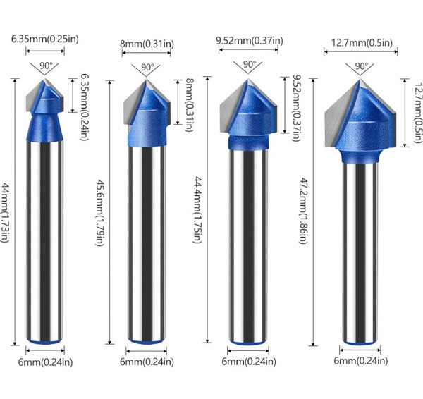 Two Trees V-spårsfräs | 90° | 6mm | 4st DAR02459 - 2